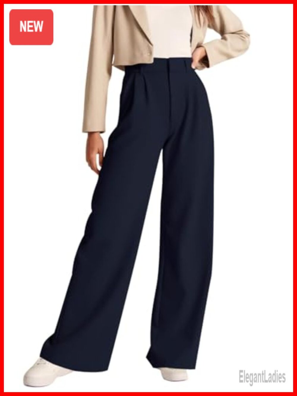 Women's High Waist Pleated Straight Leg Work Pants with Pockets